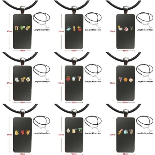 Simple Art Minimalist Food Glass Cabochon Choker Pendant Rectangle Necklace Stainless Steel Color Jewelry For Unisex