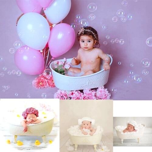 Newborn Photography Props Baby Cribes Iron Shower Bathtub Cotton Ducks Set Children Bubble Machine Furniture Photo Accessories