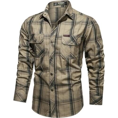 Mens Spring Autumn Long-sleeved Striped Shirt Military Uniform Outdoor Shirt Men Cotton Plaid Shirt Casual Oversized