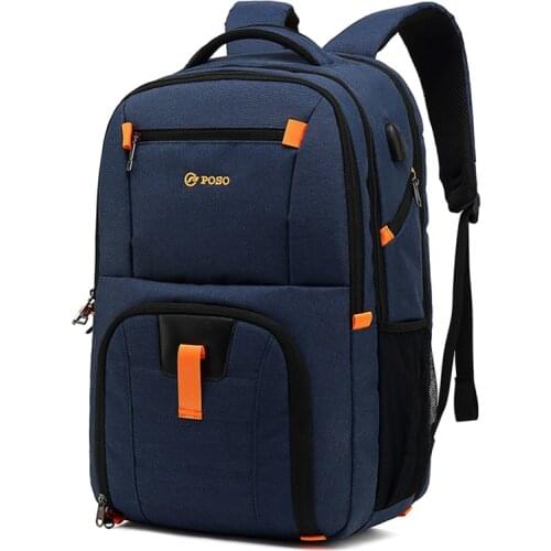 POSO USB Charging Notebook Backpack Men Laptop Computer Bag 17-17.3 inch Large Waterproof Male School Backpack for Teenage Boys