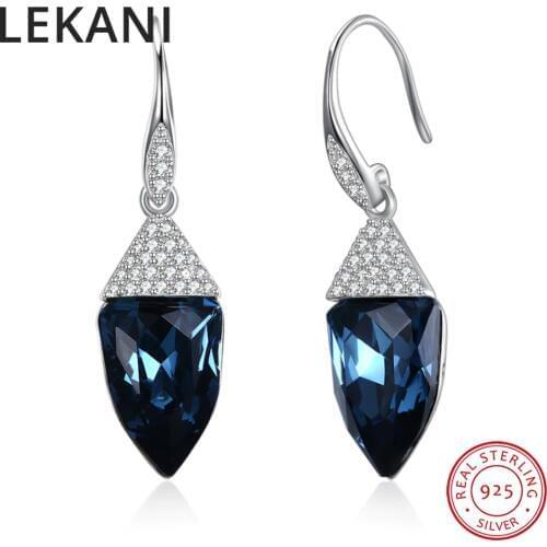 LEKANI Crystals From Swarovski Vintage Retro Triangle Drop Earrings For Women Party Real S925 Silver Fine Jewelry 2019 Gifts