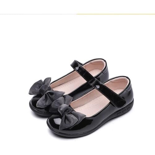 Top Qaulity School Black Leather Shoes Kids Girls Bow Princess Shoes Childrens Student Dress Shoes For Performance 4 5 6 7 8-15T