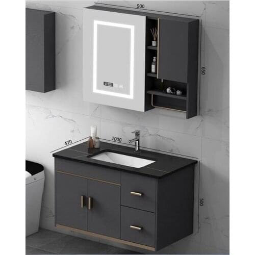 Combination of solid wood and rock board bathroom cabinet and intelligent integrated wash basin and washstand