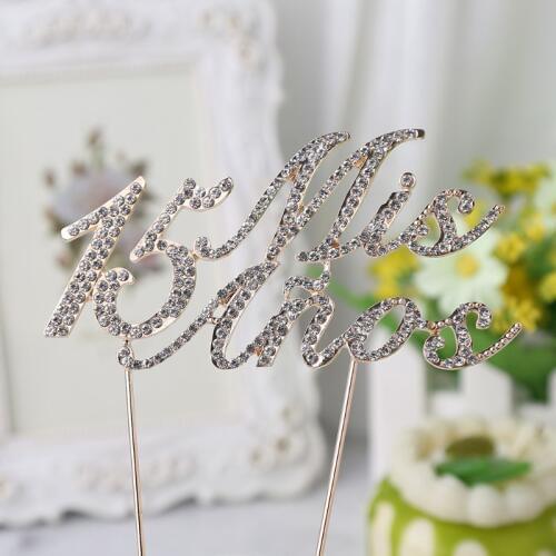 Sparkling Bling Number 15 Mis Anos Letters Cake Topper Rhinestone Alloy Cupcake Picks Birthday Party Decoration Supplies X4YD
