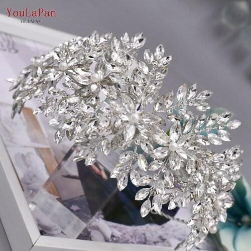 TOPQUEEN HP375 Crystal Wedding Headband Bridal Forehead Headpieces for Wedding Bridal Hair Accessories Rhinestone Women Tiara