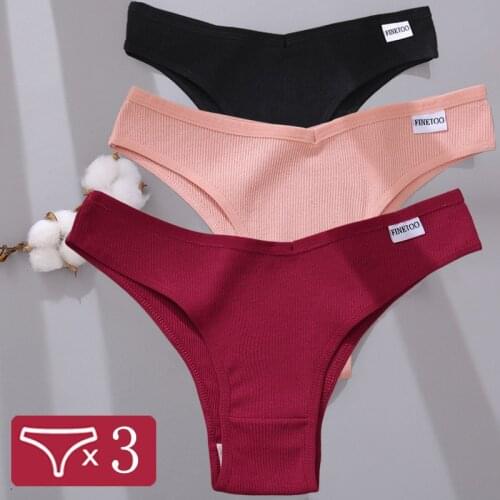 FINETOO 3PCS/lot Women Cotton Comfort Panty Sexy Low Waist Lady Lingerie Fashion Striped Solid Color M-XL Female Underwear Set