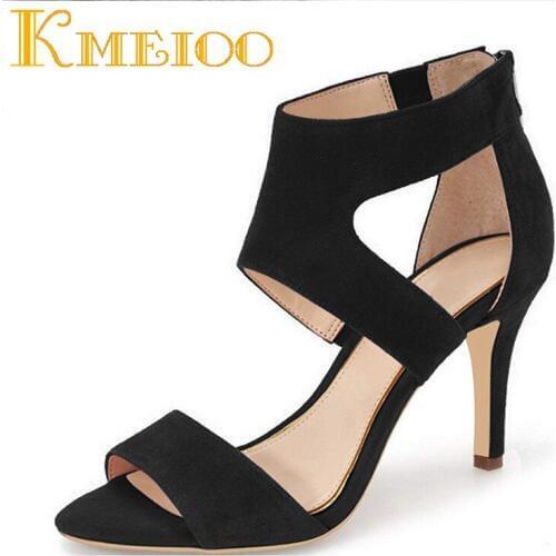 Kmeioo Shoes Woman Ankle Wrap Sandals Open Toe High Heels Cut Out Zip Laides Shoes Prom Dancing Shoes zapatos de mujer