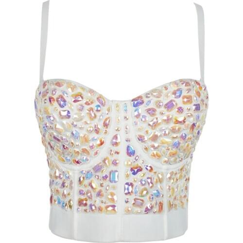 2021 Acrylic Imitation Stones Push Up Vest Cropped Sexy Corset Tops Female Performance Underwear To Wear Out Camis Crop Top Bra