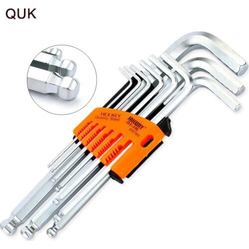 QUK Allen Key 9 Pcs Set Universal Spanner L-Shaped Inner Hex Screw Nuts Driver Ball Hexagon Ends Multifunction Repair Hand Tools
