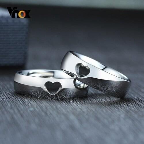Vnox Hollow Heart Wedding Rings for Women Men Never Fade Stainless Steel Band LOVE Couple Gift Accessory