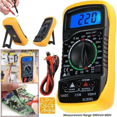 XL830L High Safety AC/DC Multimeter LCD Digital Volt Amp Ohm Tester Meter Voltmeter Ammeter Overload Protect With Probe