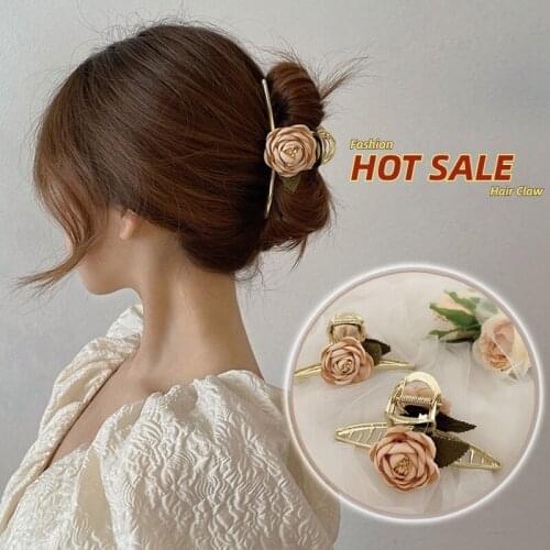 New Hair Accessories For Women Pink Large Hair Claw Flower Gripper Shark Clip Elegant Hairpin Floral Hair Clips