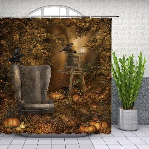Halloween Shower Curtains Pumpkin Sofa Crow Horror Night Wild Scenery Moon Stars Kids Holiday Themed Bathroom Cloth Curtain