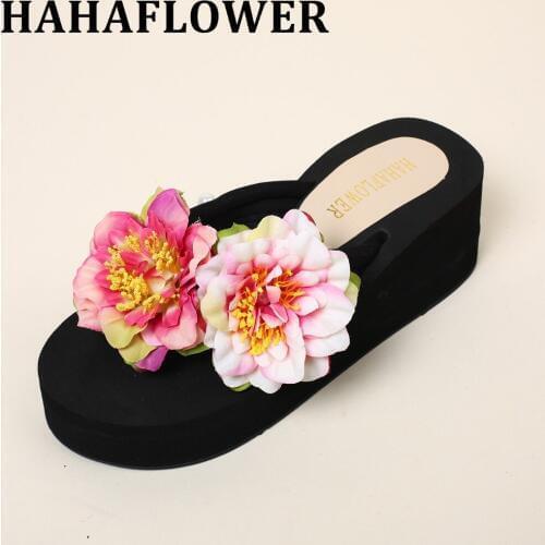 HAHA FLOWER New hot summer simple sweet cute hand made flowers beach sandals fashion Soft Slippers comfortable Flip flops
