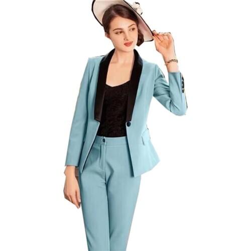 Blue Women Business Jacket+Pants Pantsuits Women Suits Formal Ladies Pant Suits Office Uniform Style Female Trouser PantSuit