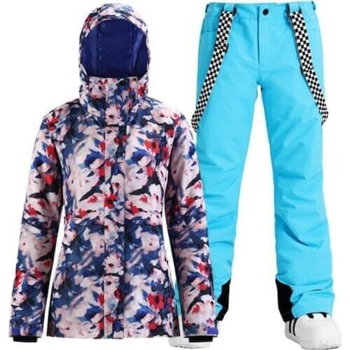 Women Ski Suit Waterproof Pants Jacket Set Thickened Warm Skiing Jacket Winter Sports Snow Clothes