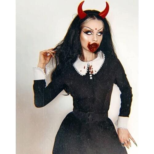 Harajuku Punk Pleated Patchwork Women Dresses Dark Halloween Gothic Vintage Mini Dress Autumn 2020 Winter Long Sleeve Dress Chic