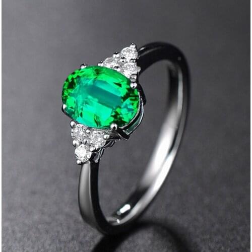 925 Silver Fashion Ring Simulation Natural Emerald Colored Gemstone Resizable Ring Inlaid Zircon Jewelry For Women Party Gift