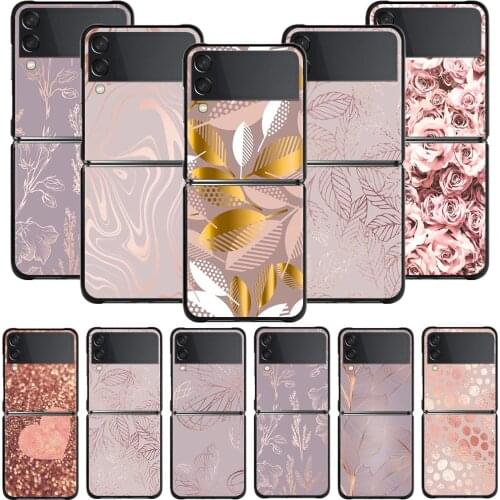 Hard Phone Case For Samsung Galaxy Z Flip3 5G Z Flip PC Shell Black Cover Smartphone Pink Rose