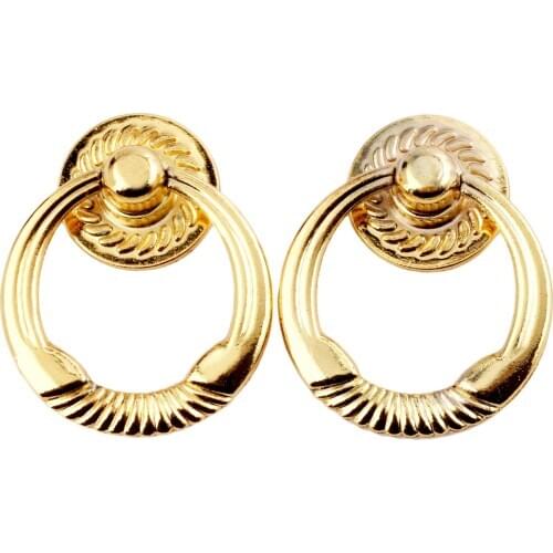 2Pcs/lot Antique Gold Ring Knob Vintage Furniture Handle Door Cabinet Drawer ring Pull cupboard drawer Hardware Single Hole