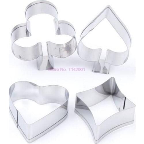 200set 4pcs/set Poker Cookie Mold Stainless Steel Playing Cards Cake Fondant Mold Spade Heart Club Diamond Biscuit Cutter