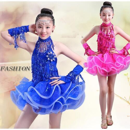2017 Girls Latin Dance Dresses 2 Colors Tassel Rhinestone Cha Cha/Rumba/Samba/Ballroom Clothing Child Dance Costume Dancewear