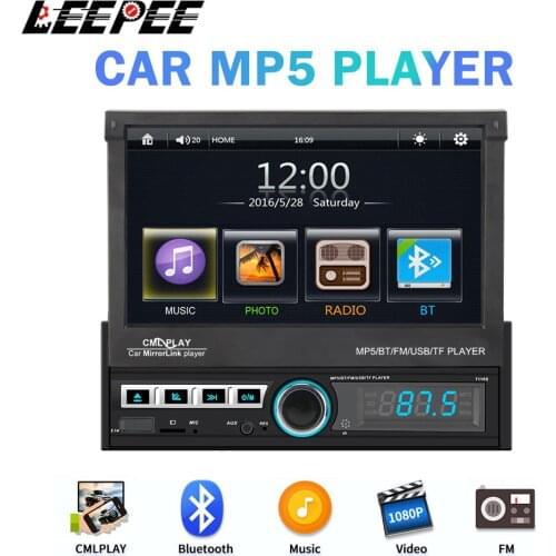 LEEPEE Remote Control MP5 Bluetooth FM AUX Radio Stereo CML-Player 1DIN Car Autoradio Car Mirror Link Player 7'' Touch Screen