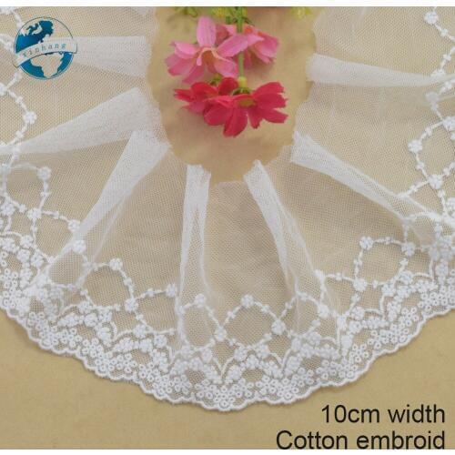 10cm white cotton embroided lace ribbon guipure trim DIY wedding Accessories dolls lace african french lace applique#3890