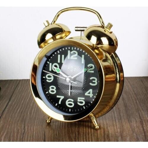 Big Sound Metal Alarm Clock Bedside Ringing Clock with Night Light Function Vintage Unique Luminous Numbers Clock