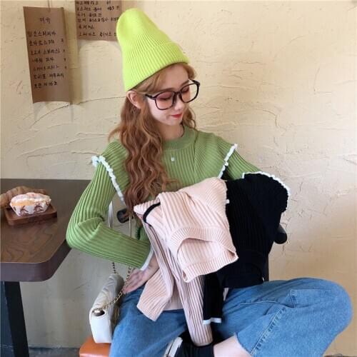 Make firm offers more knit female autumn outfit new cultivate ones morality show thin side sleeve head render a lotus leaf