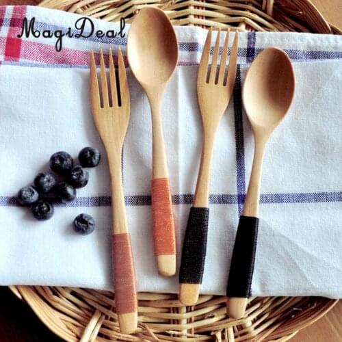Wooden Fork Spoon Flatware Tableware for Camping, Travel, Picnic, Office or Home