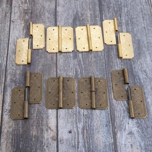 Dophee 2pcs/set right+left 6*5cm Print hinges Furniture Hardware Cabinet Vintage Hollow Antique Bronze Brass For DIY box