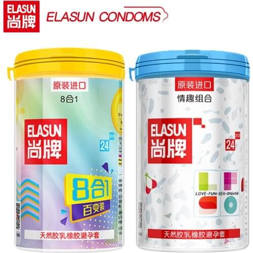 Elasun 48pcs Multiple Types Ultra Thin Natural Latex Rubber Condom Condoms Ice Fire Dotted for Her for Men Sex Toys Products