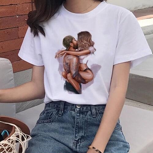 Summer New Womens T-shirts Cartoon Kiss Top Harajuku Shirt Sexy Clothes O-neck Casual Ladies Tees Female T-shirts Mujer Camisa