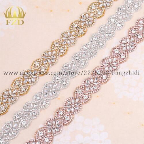 FZD 1 piece Hot Fix Iron On Rhinestone Beaded Applique Crystal Sew On Patch Stone Wedding Dress Trim for dress and DIY Headbands