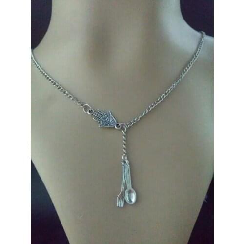Hamsa Fatima hand&Spoon and fork Fashion Vintage charm sweater chain suitable necklace&bracelet jewelry Accessories B520