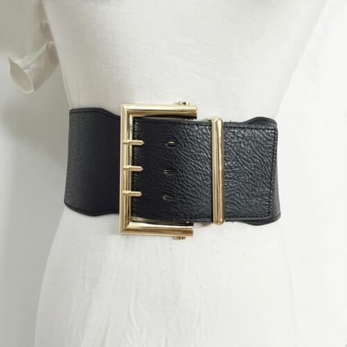 Hot Vintage wide Belts for Woman Gold Double pin buckle elastic Retro Corset Belt Dress Clothing Cummerbunds Waist Riem Black