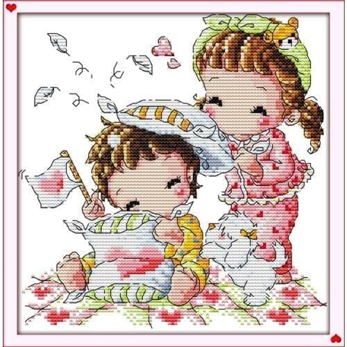 Joy sunday cartoon style Preparing for bedtime free counted cross stitch patterns kits witn charts for beginners