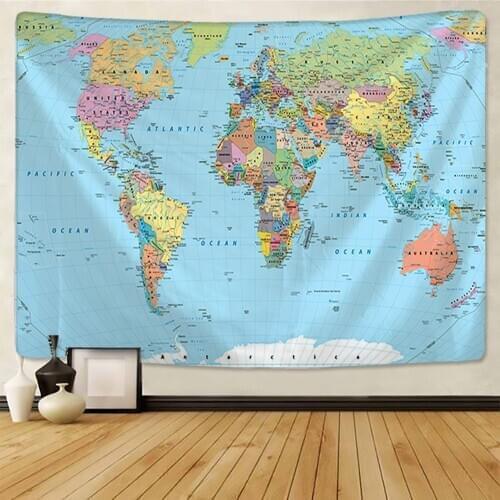 World map bedroom polyester printing wall hanging home decoration tapestry Bohemian decorative bed sheet sofa blanket