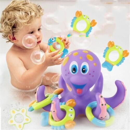 Octopus Cuttlefish Ocean Crab Fish Swim Ring Throwing Circle Small Octopus kids Bathing Toy Puzzle Baby Bath Water Toy Octopus