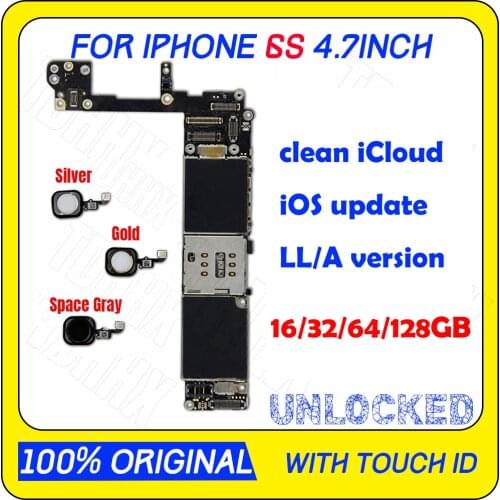 For iPhone 6s Motherboard with/NO Touch ID Fingerprint 16GB 128gb 64GB Unlock iCloud For iPhone 6S Logic board