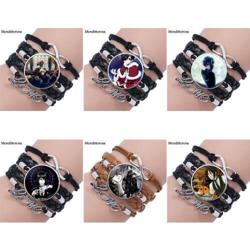 Mendittorosa Black Butler New Brand Jewelry With Glass Cabochon Multilayer Black/Brown Leather Bracelet Bangle For Women
