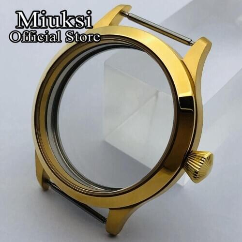 Miuksi 45mm gold plated case sapphire glass case fit ETA 6497 6498 Seagull ST36 movement