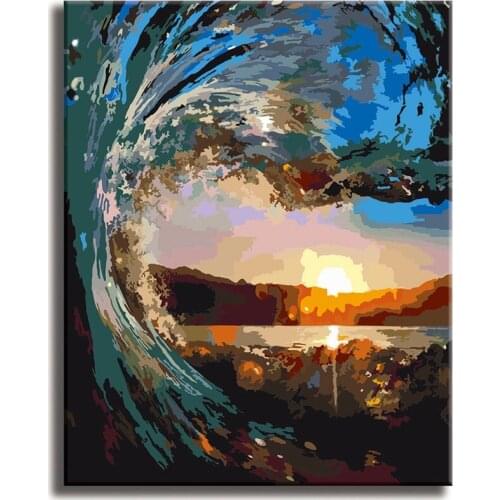 The Wave Paint by Numbers Colorful Oil Painting Abstract 16x20 Framed DIY Paint by Numbers Kit for Adults Beginners