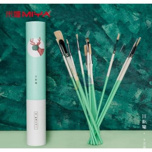 MIYA Beast series 9 pcs brush set Oil painting hook line pen for art students Cylindrical loading Washed bristles art supplies