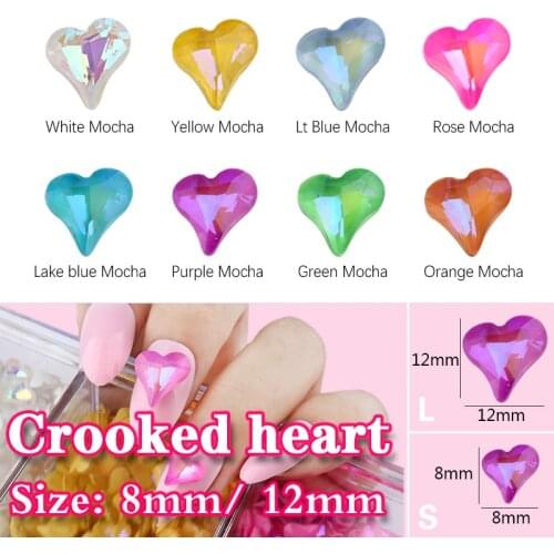 New sale Mocha Crooked heart Rhinestones 8mm/12mm Glass Crystal For Nail DIY 3D accessories