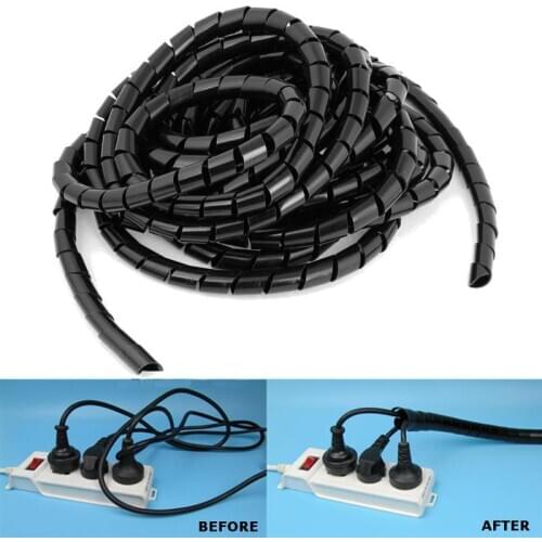 5.5m 12mm Black spiral Wire Organizer Wrap Wrapping Cable casing Sleeves Winding pipe wrapping band Tube Flexible Manage Cord