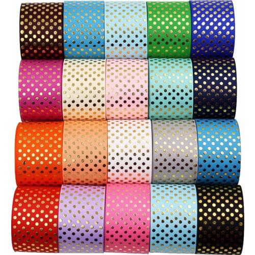 Solid Color Dots Geometric Hot Stamping Grosgrain Ribbons, Bow Cap DIY Accessories Decorations 1-1/2 Inch X 5 Yard