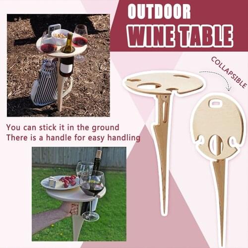 Outdoor Camping Wine Table Foldable Round Desktop Mini Wooden Picnic Folding Table Easy To Carry Wine Rack Garden Furniture Sets
