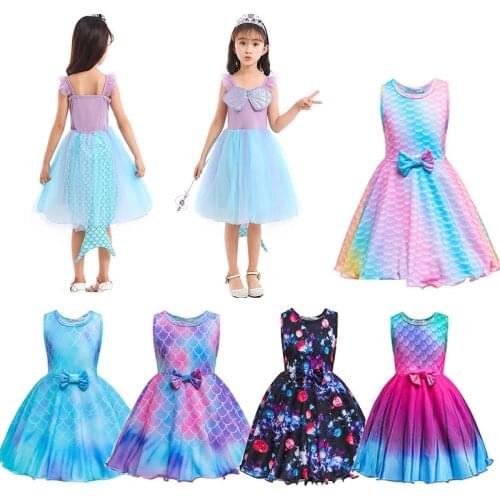 Mermaid Princess Ariel Girls Princess Dresses for 4-10T Children Kids Halloween Cosplay Costume Role-play Clothing Dress